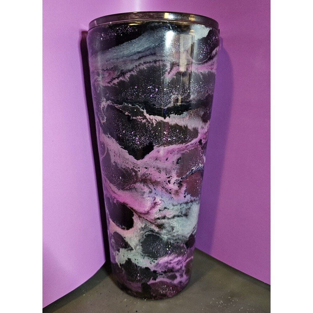 Handcrafted Tumbler Purple Passion Glitter and Glow Stainless Steel 32oz Slim